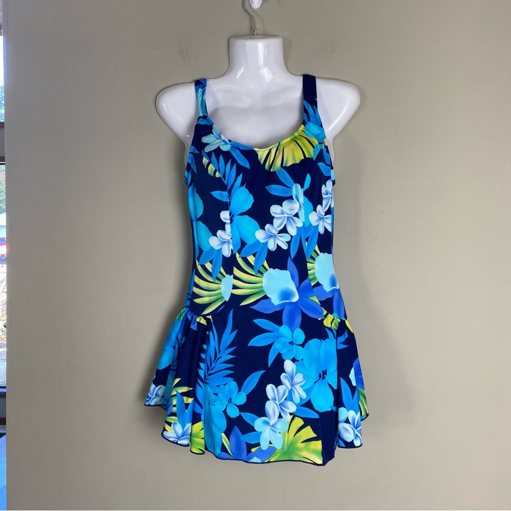 VTG Maxine Blue Floral Print One Piece Swimsuit